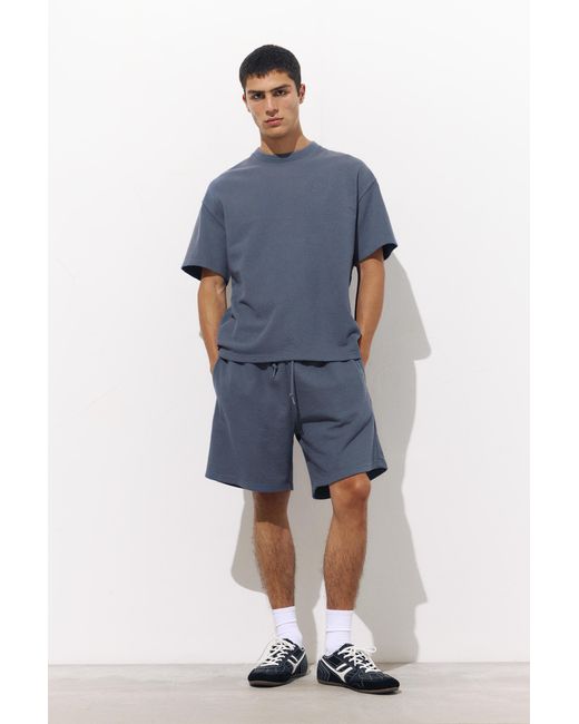 Pull&Bear Blue Textured Bermuda Sweatpants for men