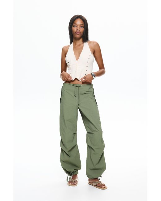 Pull&Bear Green Technical Balloon Parachute Trousers
