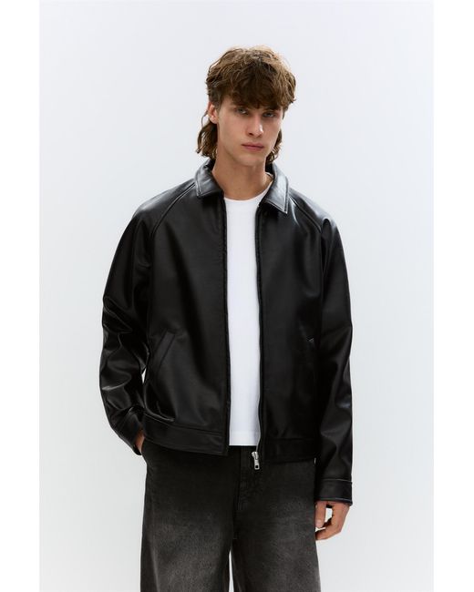 Pull&Bear Black Faux Leather Jacket for men