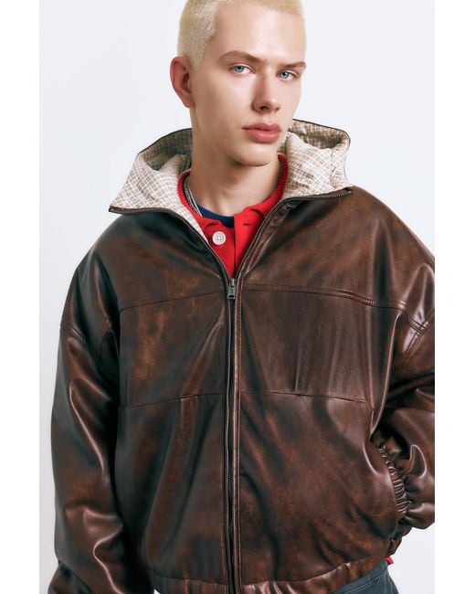 Pull&Bear Brown Distressed Leather Effect Jacket for men