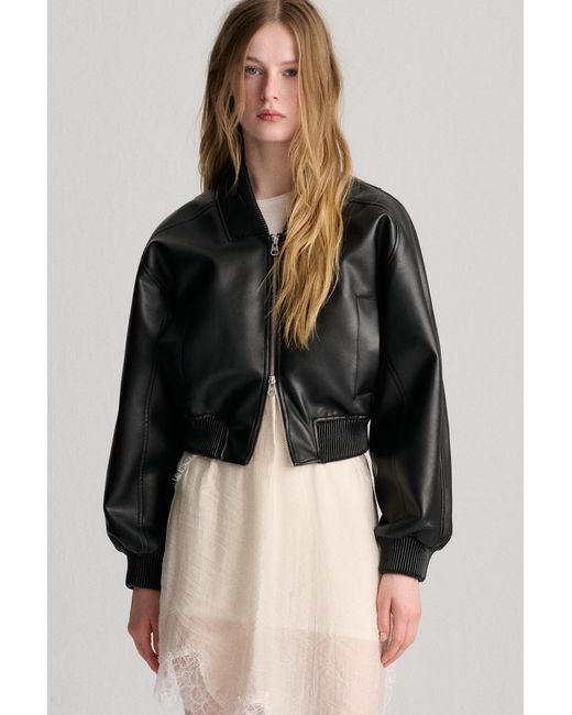 Pull&Bear Bomberjack Met Leereffect in het Black