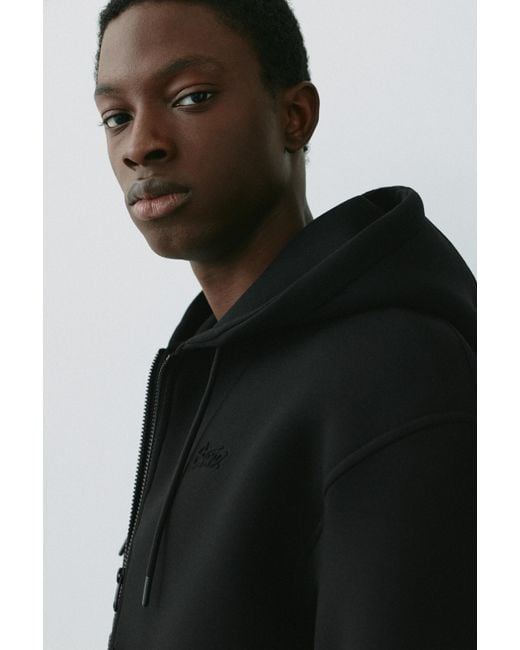 Pull&Bear Black Neoprene-Effect Zip-Up Hoodie for men