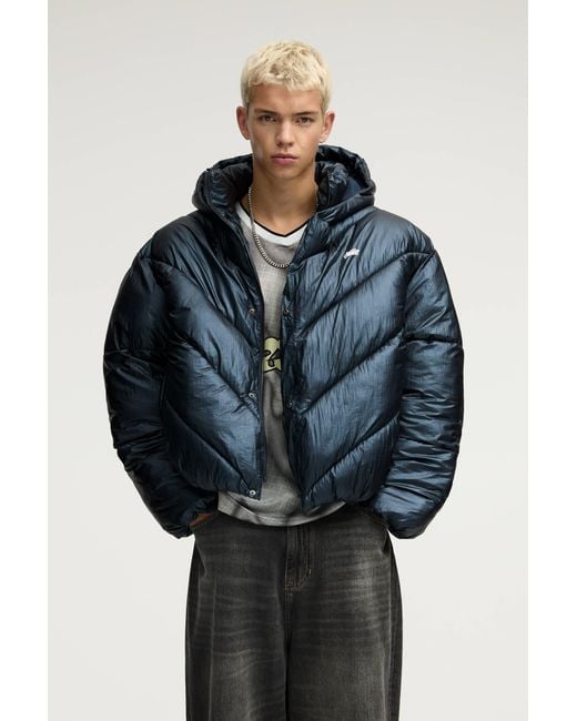 Pull&Bear Blue Metallic Puffer Jacket for men