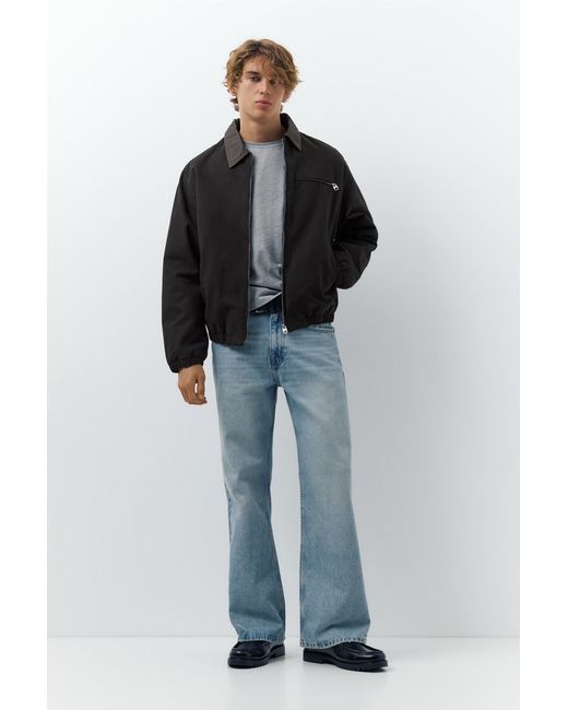 Pull&Bear Black Jacket With Contrast Collar for men
