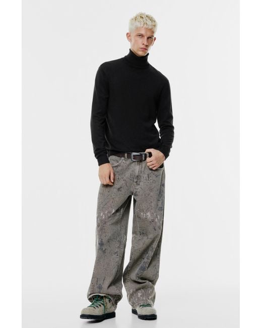 Pull&Bear Black High Neck Sweater for men