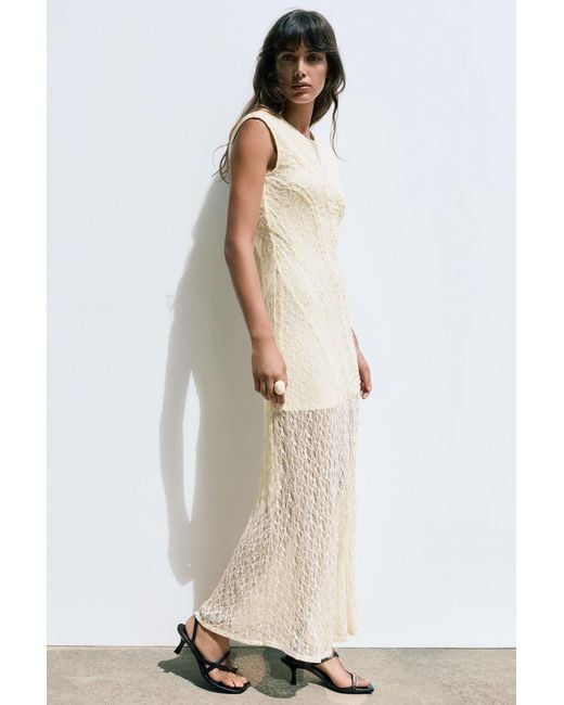 Pull&Bear Natural Fitted Lace Midi Dress