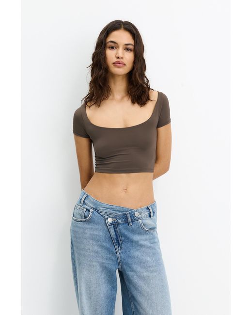 Pull&Bear Brown Cropped Polyamide T-Shirt