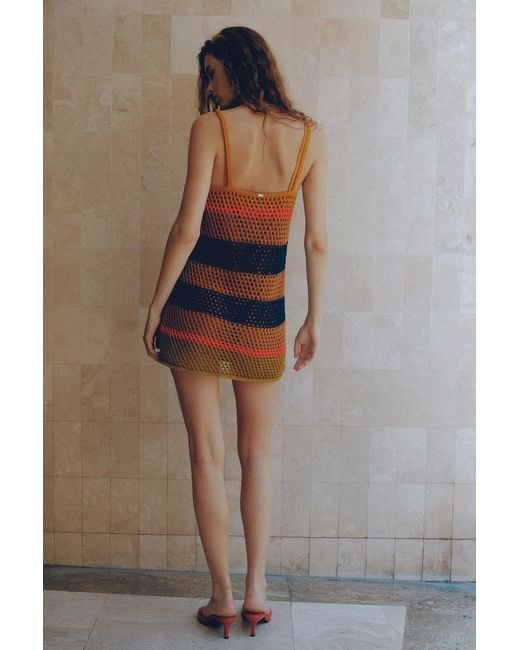 Pull&Bear Blue Short Striped Crochet Dress