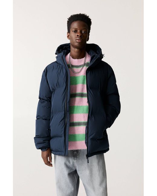 Pull&Bear Blue Puffer Jacket With Hood for men