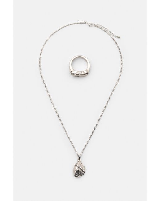 Pull&Bear Black Stone Necklace And Ring Pack for men
