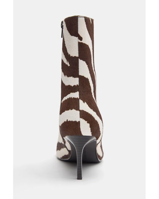 Pull&Bear White Cowhide Fur High-Heel Ankle Boots