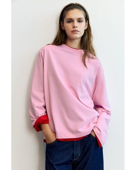 Pull&Bear Pink Oversize Long Sleeve T-Shirt