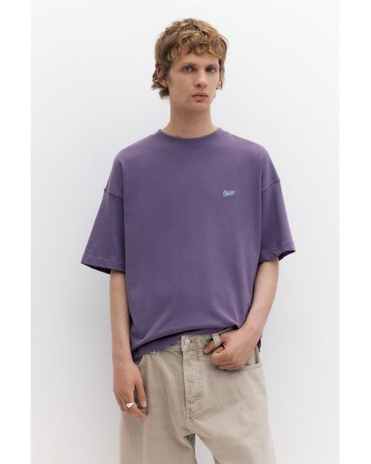 Pull&Bear Purple Boxy Stwd Logo T-Shirt for men