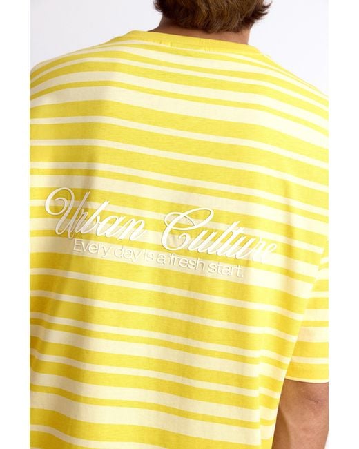 Pull&Bear Yellow Relaxed Striped T-Shirt for men