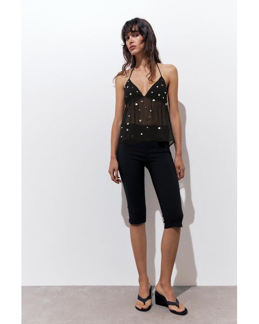 Pull&Bear Black Halter Top With Mirror Details