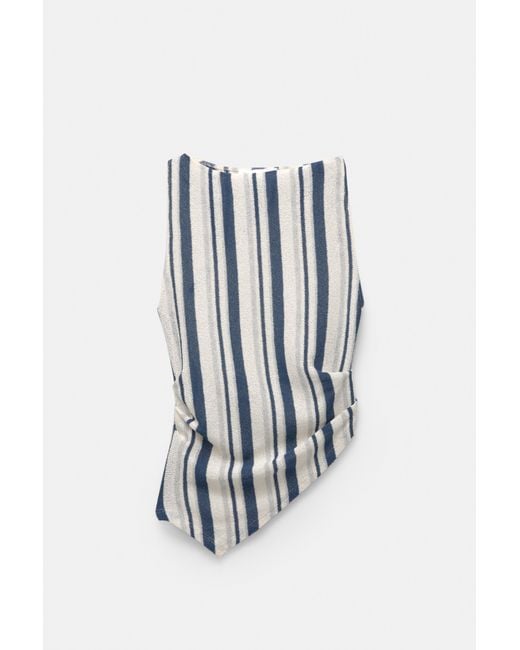 Pull&Bear White Asymmetric Striped Rustic Top