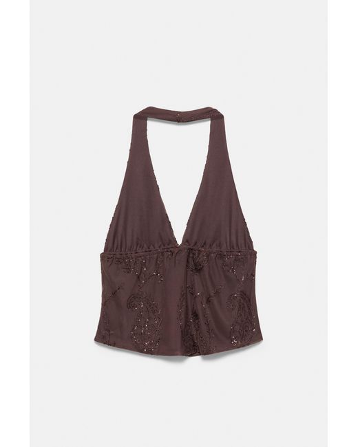 Pull&Bear Haltertop Met Lovertjes in het Brown