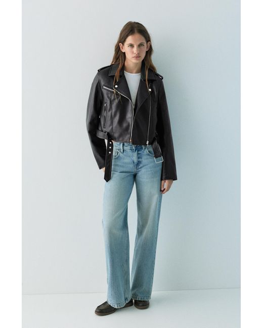 Pull&Bear Black Faux Leather Biker Jacket