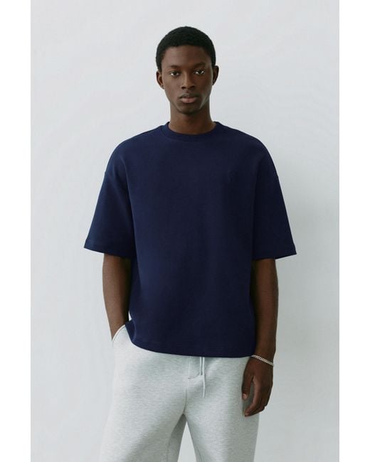 Pull&Bear Blue Short Sleeve Raised Graphic Sweatshirt for men