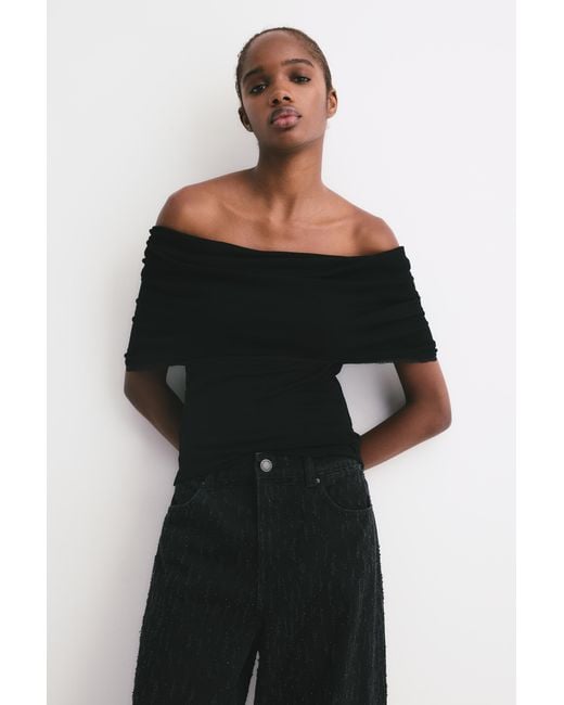 Pull&Bear Black Multiway Top With Lace Trim