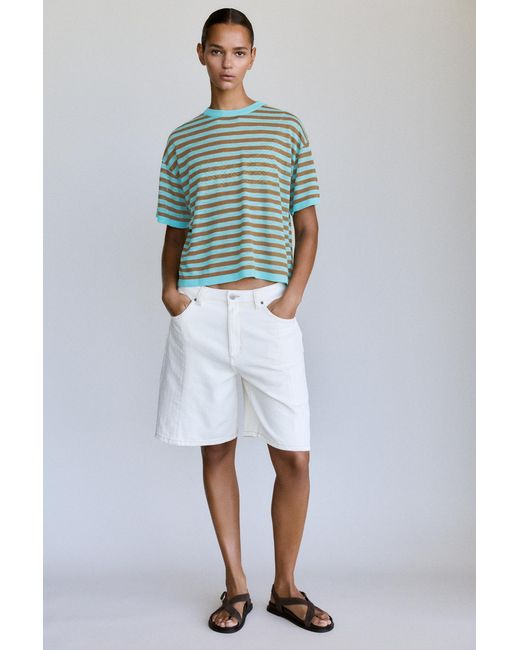 Pull&Bear Green Striped Knit T-Shirt