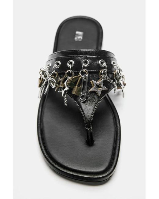 Pull&Bear Black Flat Embellished Sandals