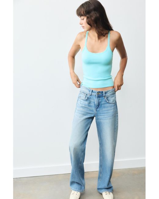 Pull&Bear Blue Lace-Trim Tank Top