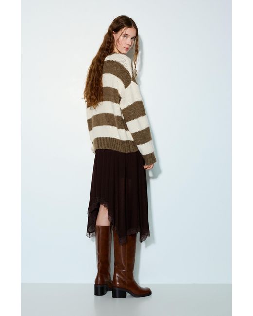 Pull&Bear Brown Chunky Knit Striped Sweater