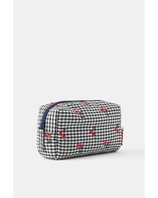 Pull&Bear Gray Gingham Fruit Toiletry Bag