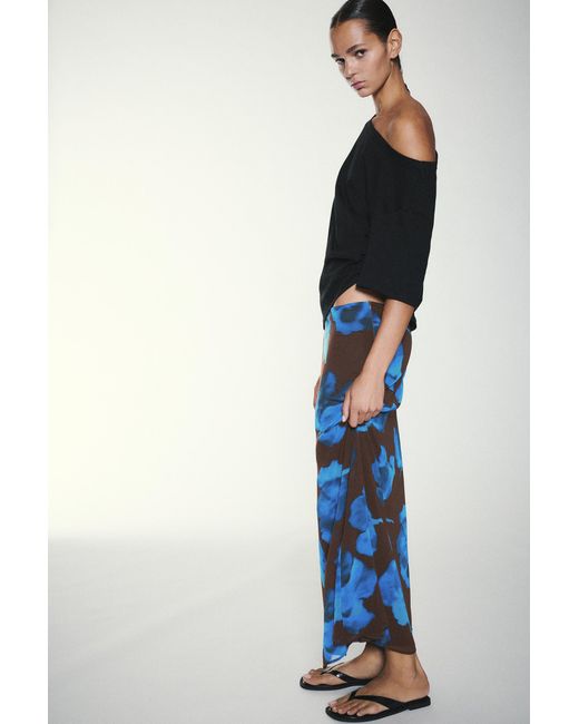 Pull&Bear Blue Floral Midi Skirt