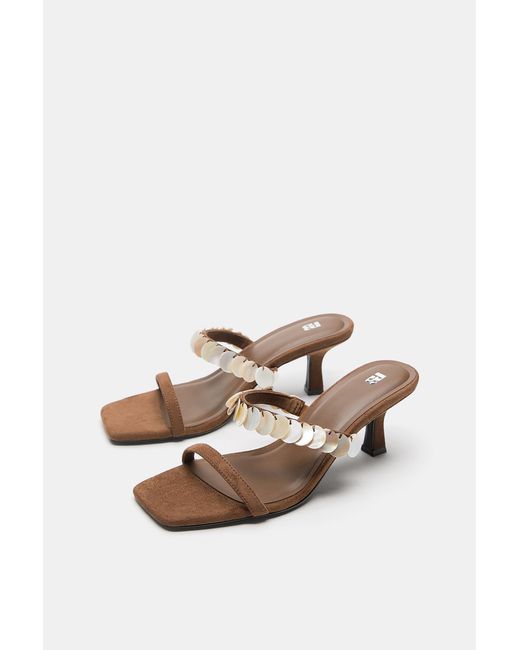 Pull&Bear White Beaded Heeled Sandals