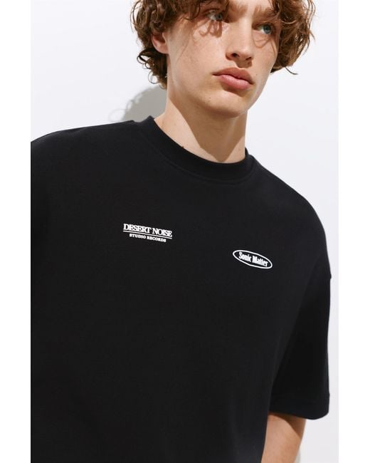 Pull&Bear Black Oversize Graphic T-Shirt for men