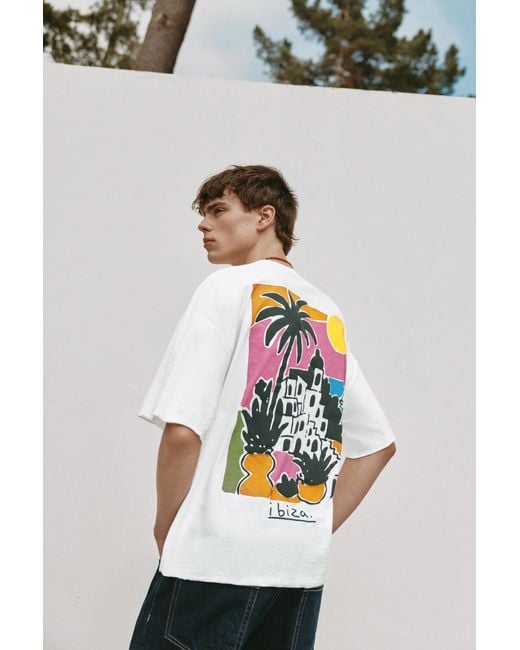 Pull&Bear Black Boxy Ibiza Graphic T-Shirt for men