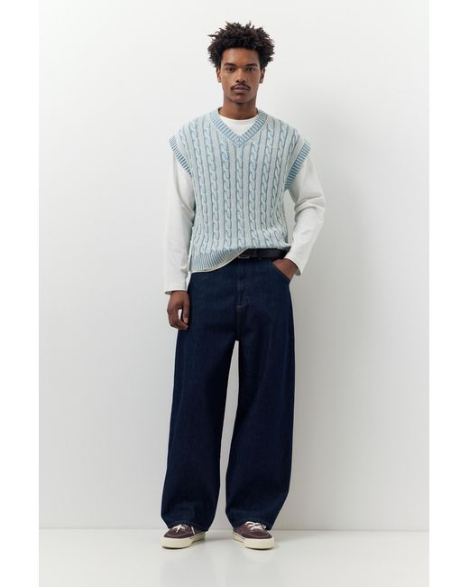 Pull&Bear Gray Acid Wash Cable-Knit Vest for men