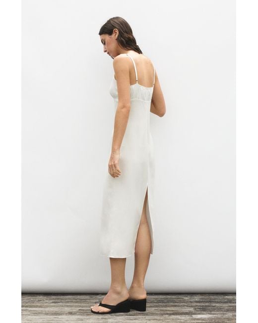 Pull&Bear White Linen Blend Midi Dress