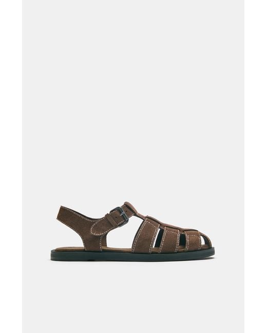 Pull&Bear Brown Leather Cage Sandals for men