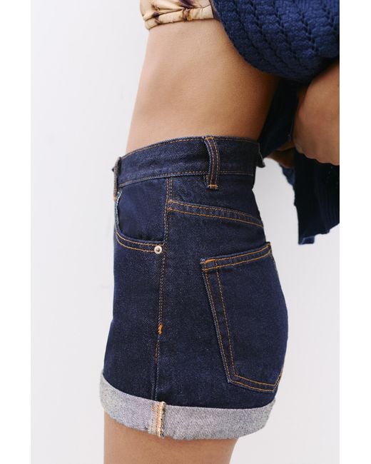 Pull&Bear Blue Mom Fit Denim Shorts With Turn-Up Hems