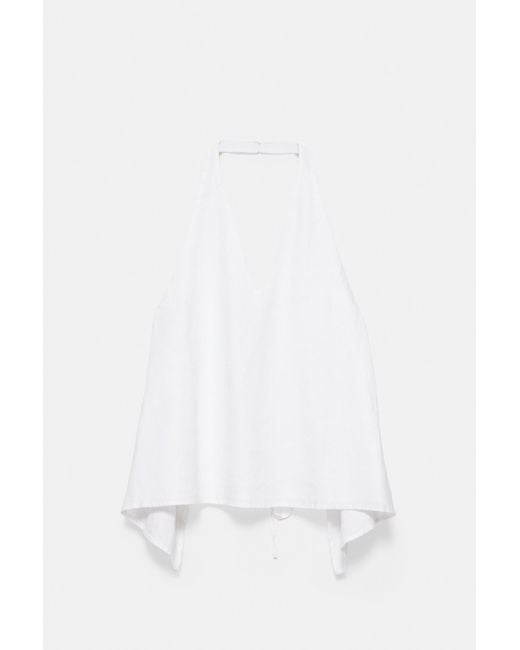 Pull&Bear Haltertop Van 100% Linnen in het White