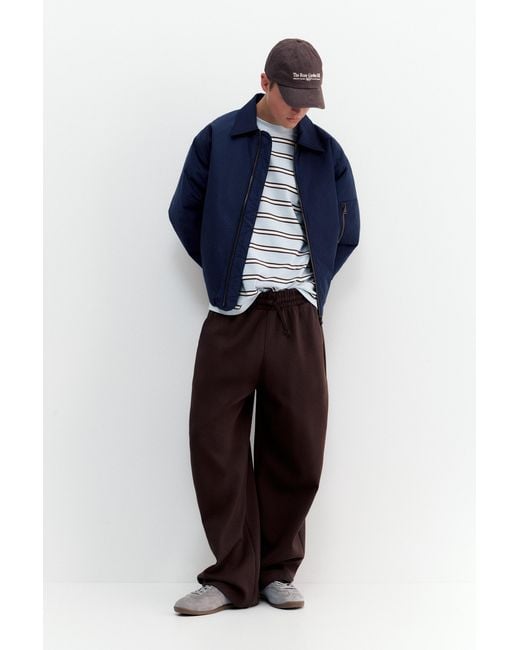 Pull&Bear Blue Bomber Jacket With Shirt Collar for men