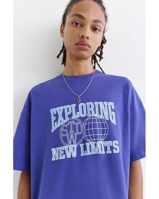 Pull&Bear Blue Stwd Boxy T-Shirt for men