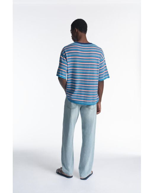 Pull&Bear Blue Striped Knit T-Shirt for men