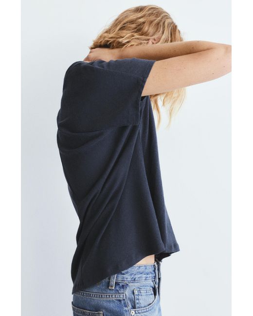 Pull&Bear Blue V-Neck Linen T-Shirt