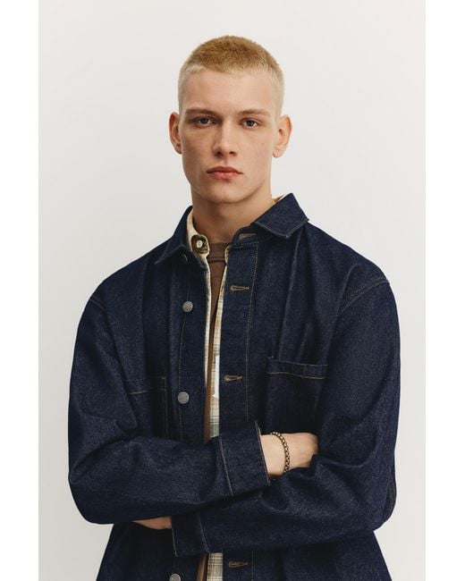 Pull&Bear Blue Denim Shirt With Pockets for men