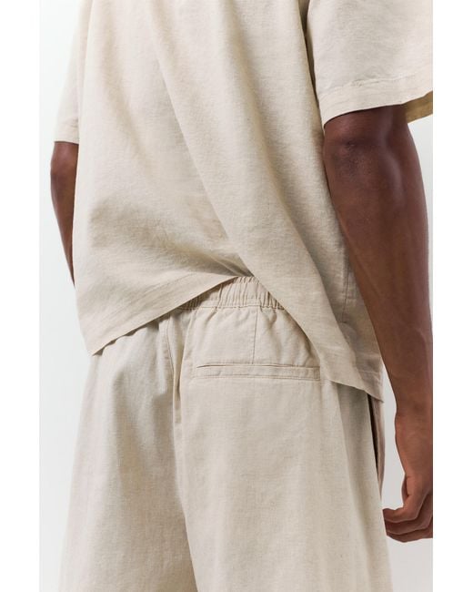 Pull&Bear Bermuda Joggingshort Van Linnenmix in het Natural voor heren