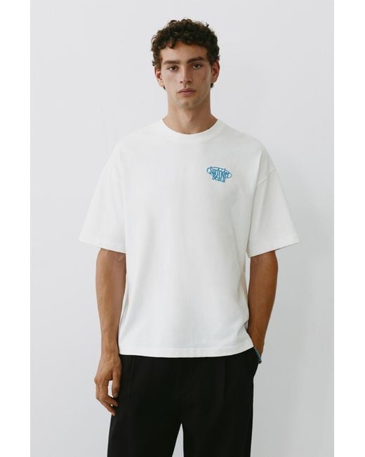 Pull&Bear White Surfrider Beach T-Shirt for men