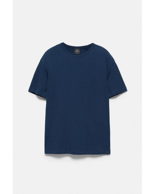Pull&Bear Blue Slim Fit Basic T-Shirt for men