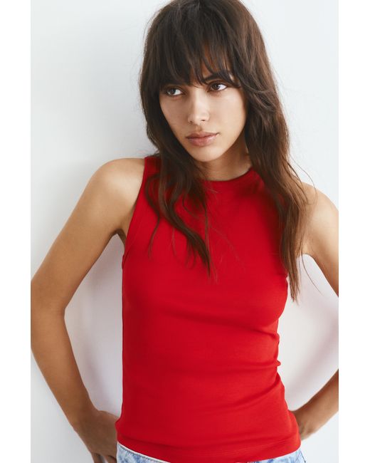 Pull&Bear Red Round Neck Tank Top