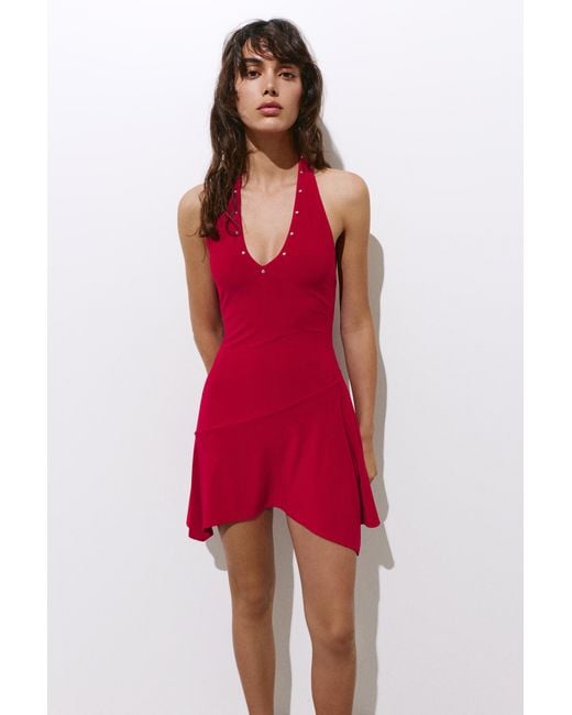 Pull&Bear Red Short Studded Halter Dress