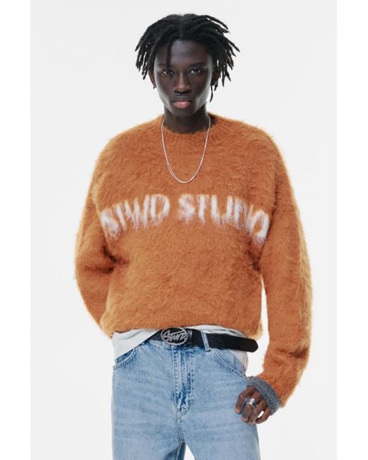 Pull&Bear Orange Stwd Studio Fur Sweater for men