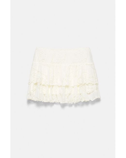 Pull&Bear Natural Lace Ruffled Mini Skirt